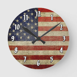 Weathered, distressed American Flag Round Clock