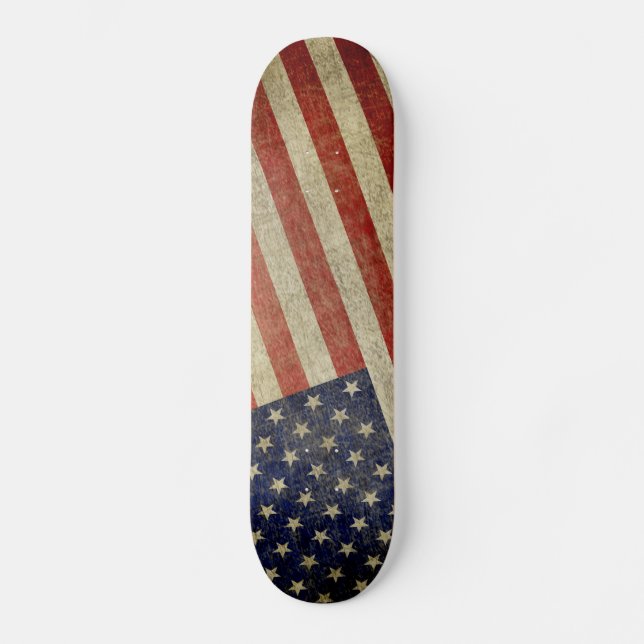 Weathered, distressed American Flag Skateboard Deck (Front)