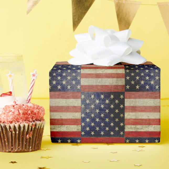 Weathered, distressed American Flag Wrapping Paper (Birthday Party)