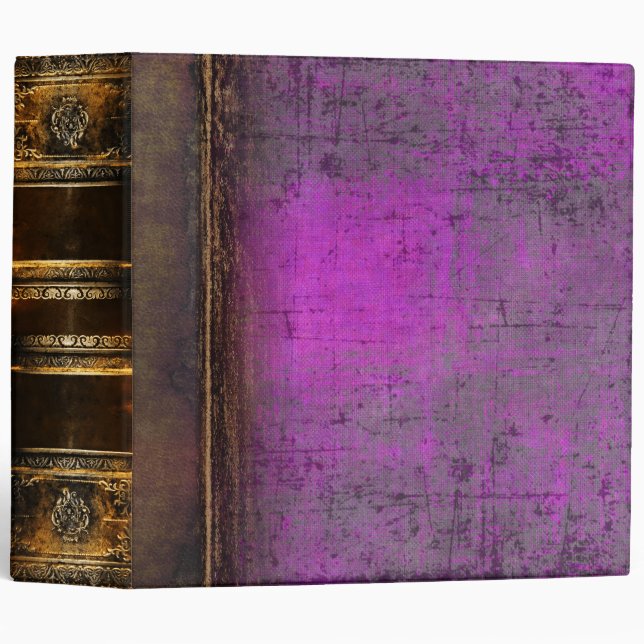 Weathered Faux Brown and Purple Leather 3 Ring Binder (Front/Spine)