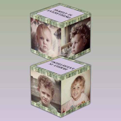 Weathered faux green wood family purple 4 photo cube