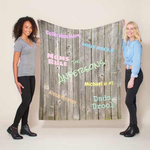 Weathered Fence Custom Graffiti Names Fleece Blanket