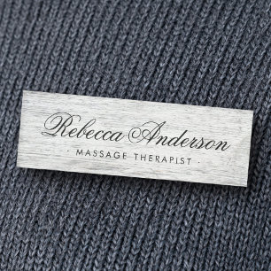 Weathered gray barn wood grain chic script name tag