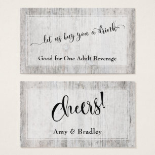 Weathered Gray Wood Elegant Script Drink Tickets
