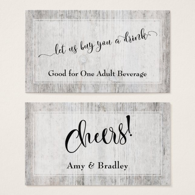 Weathered Gray Wood Elegant Script Drink Tickets (Front & Back)