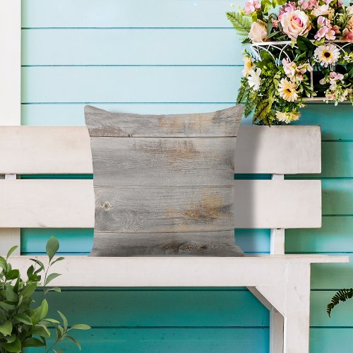 Weathered Gray Wood Tone Square Outdoor Pillow