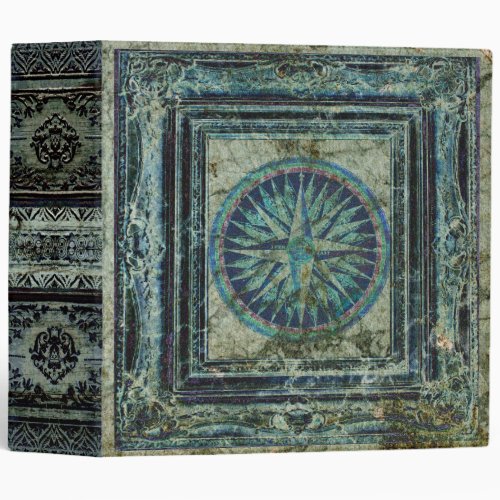 Weathered Green Compass Rose Ancient Tome 3 Ring Binder