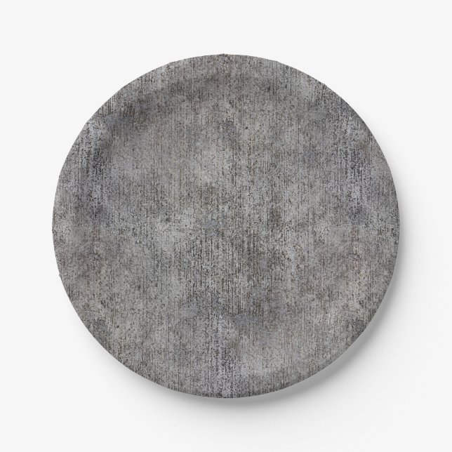 Weathered Grey Cement Sidewalk Paper Plates (Front)