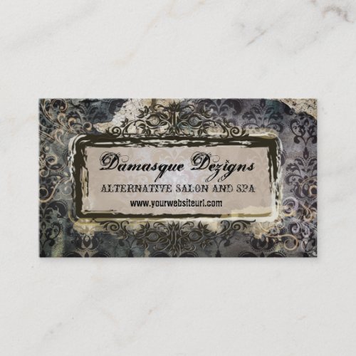 Weathered Grunge Damask Business Card Templates