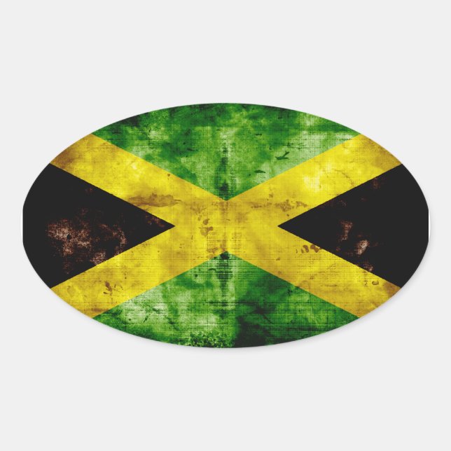Weathered Jamaica Flag Oval Sticker (Front)