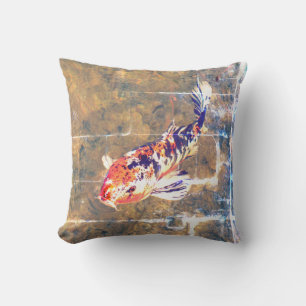 Weathered Japanese Koi Image Throw Pillow
