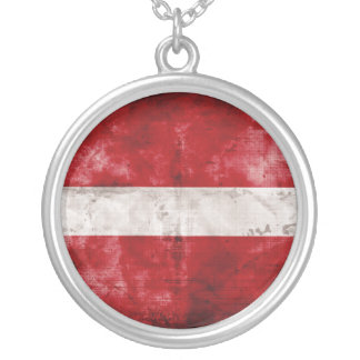 Weathered Latvia Flag Silver Plated Necklace