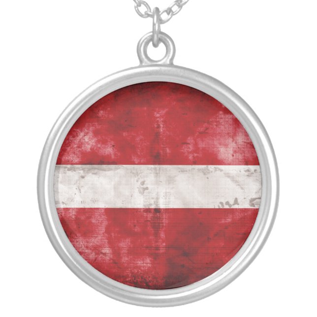 Weathered Latvia Flag Silver Plated Necklace (Front)