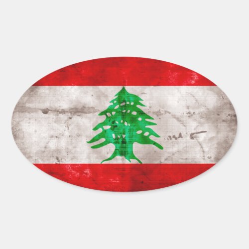 Weathered Lebanon Flag Oval Sticker