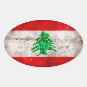 Weathered Lebanon Flag Oval Sticker