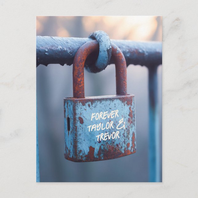 Weathered Love Padlock on Rusty Fence Postcard (Front)