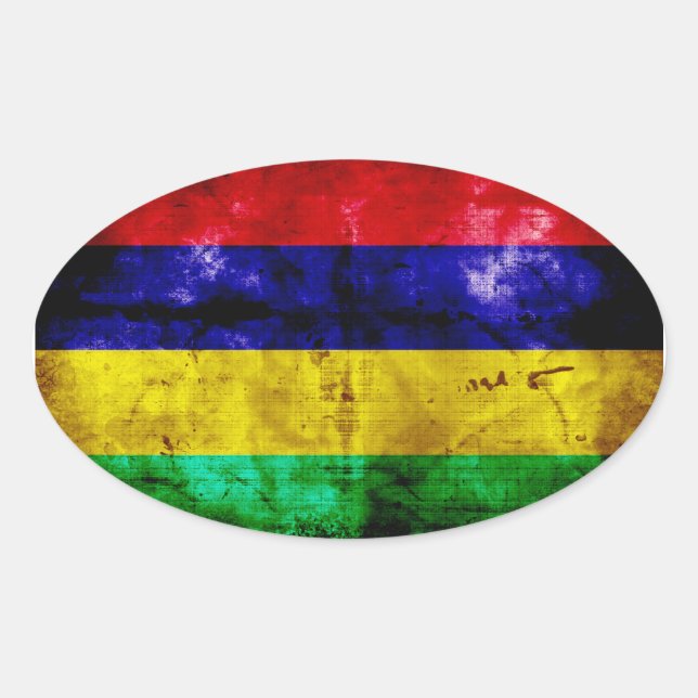 Weathered Mauritius Flag Oval Sticker (Front)