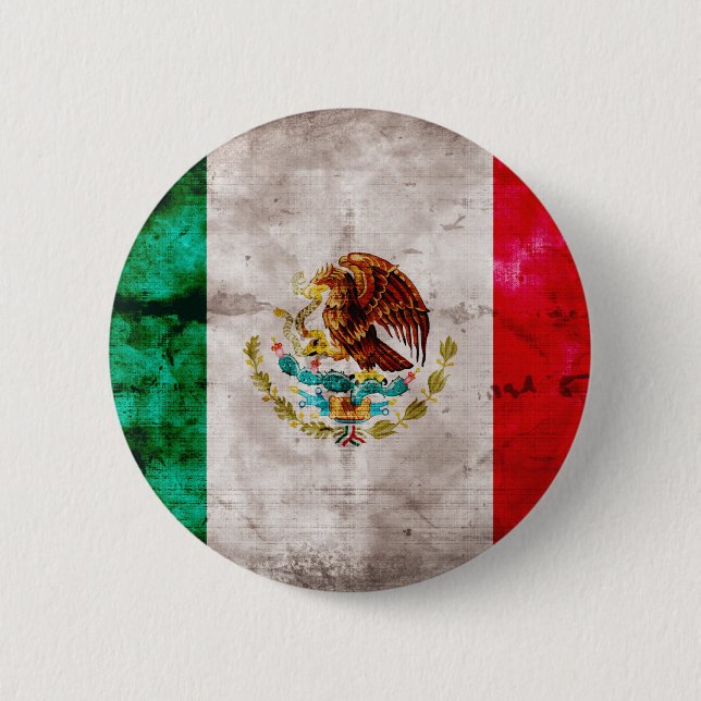 Weathered Mexican Flag Pinback Button (Front)