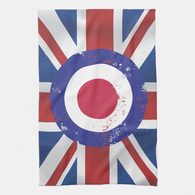 Weathered Mod Target on silk effect Union Jack Towel (Vertical)