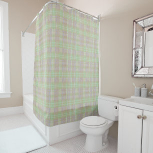 Weathered Neutral Sage Plaid Shower Curtain