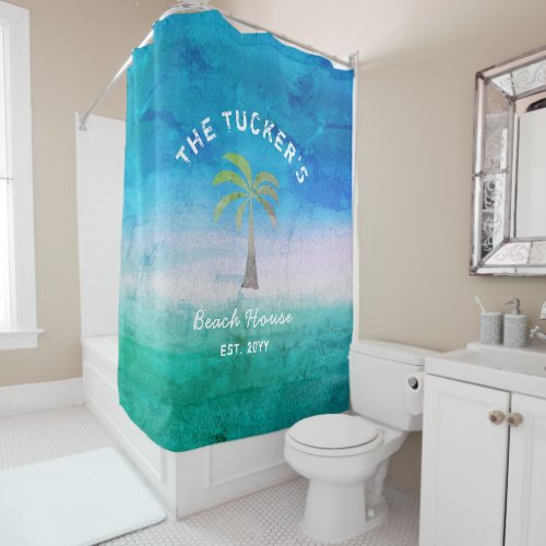 Weathered Ocean Blue Green Beach House Tropical Shower Curtain