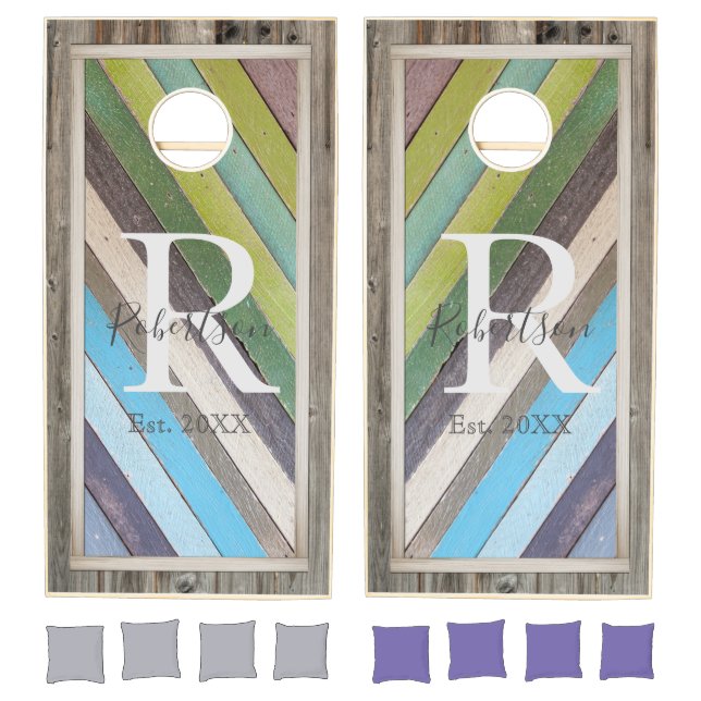 Weathered Painted Rustic Monogram Cornhole Set (Set)