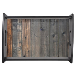 Weathered Redwood Fence Closeup Photo Image Print Serving Tray