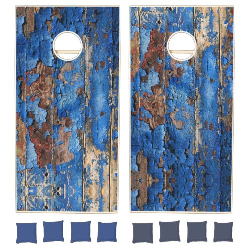 Weathered Rust N Textured Blue peeling paint look Cornhole Set