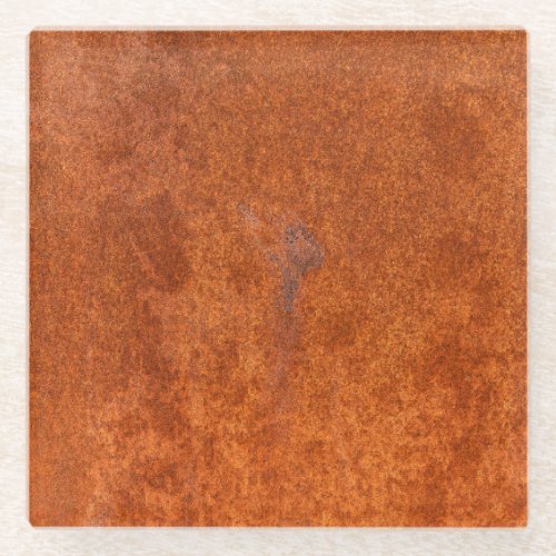 Weathered rusted metal orange_red texture glass coaster