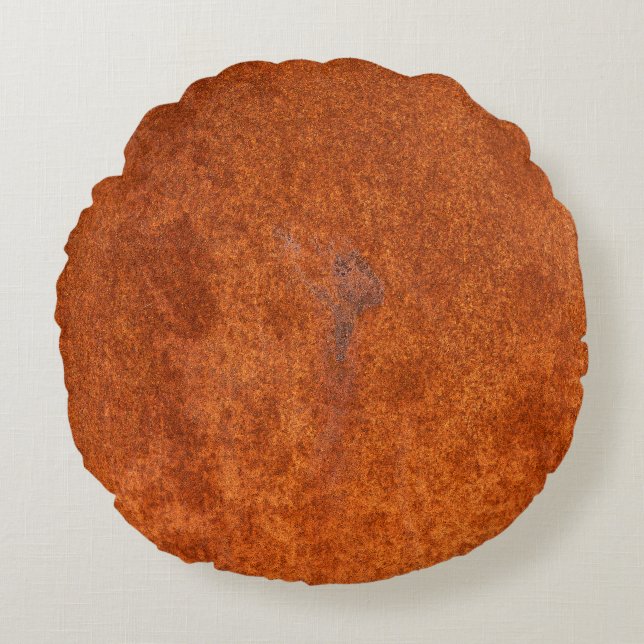 Weathered rusted metal: orange-red texture. round pillow (Front)