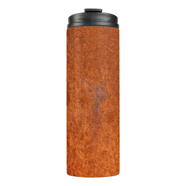Weathered rusted metal: orange-red texture. thermal tumbler (Front)