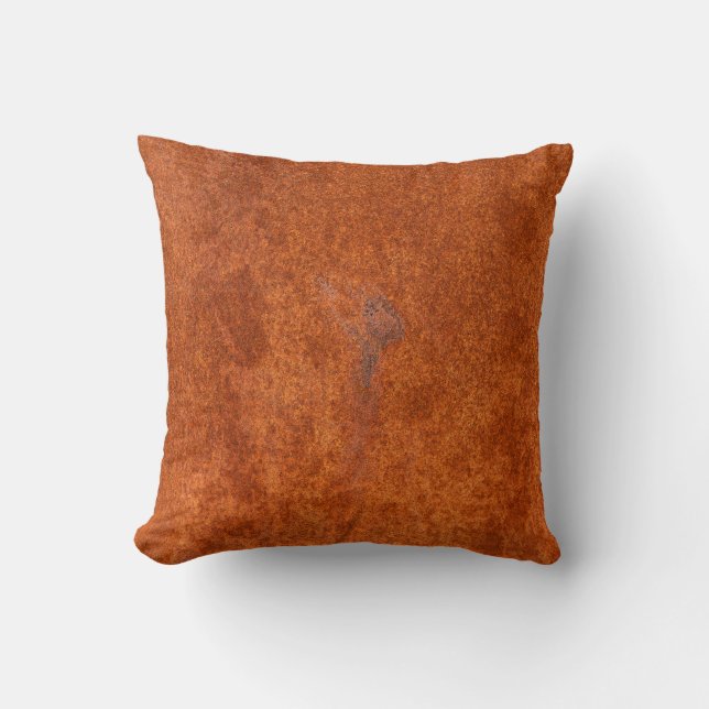 Weathered rusted metal: orange-red texture. throw pillow (Front)