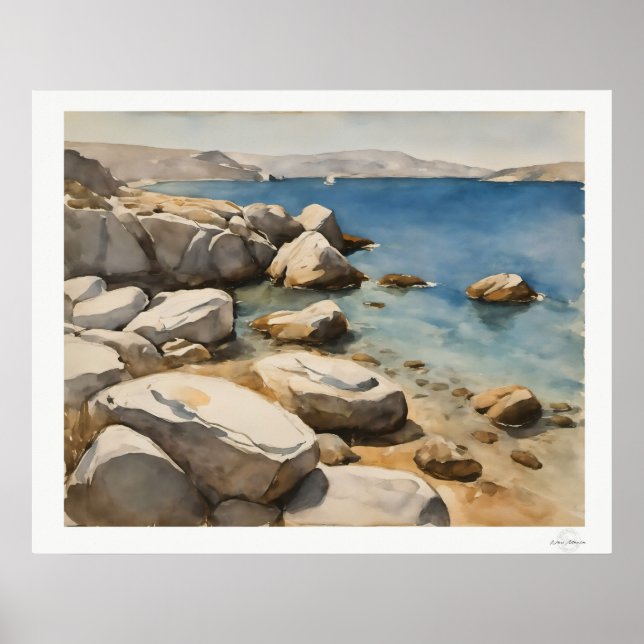 Weathered Shoreline and Deep Blue Cove Art Print (Front)
