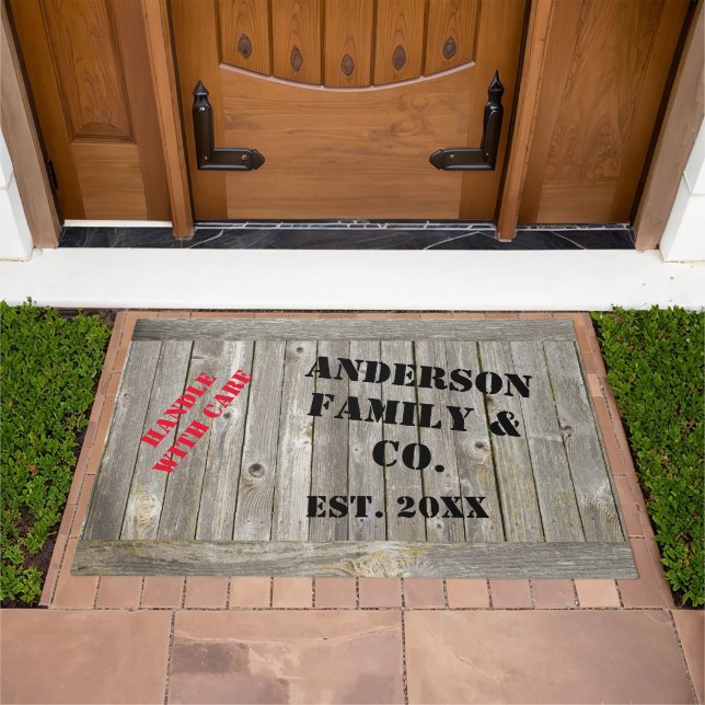 Weathered Silver Wood Crate Personalized Doormat (Outdoor)