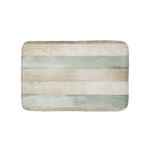 Weathered Soft Blue Tan Brown White Rustic Stripe Bath Mat