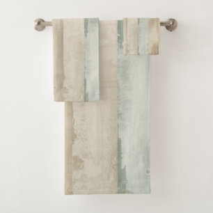 Weathered Soft Blue Tan Brown White Rustic Stripe Bath Towel Set