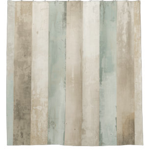 Weathered Soft Blue Tan Brown White Rustic Stripe Shower Curtain