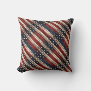 Weathered Stars & Stripes Wood Flag Throw Pillow