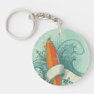 Weathered Surfboard Design Keychain