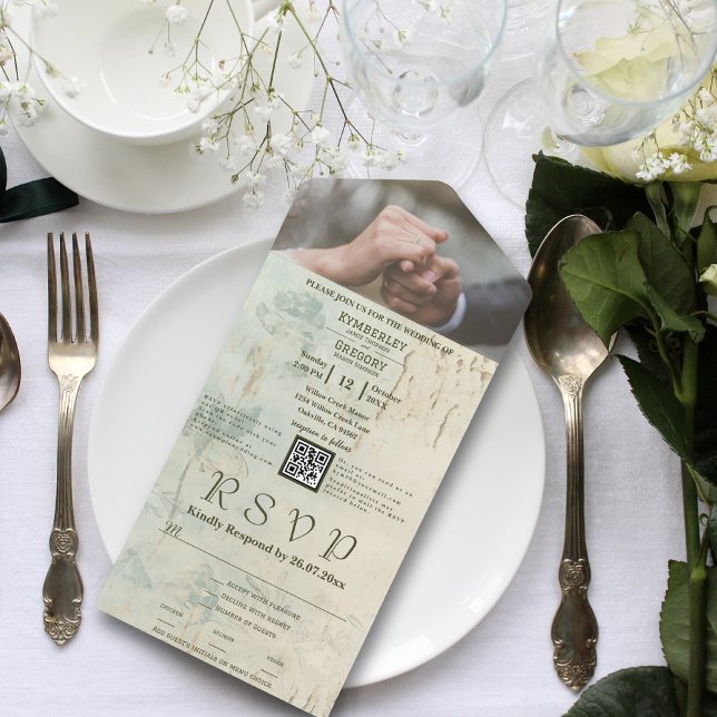 Weathered Texture with Floral Hints QR Code Photo All In One Invitation (Creator Uploaded)