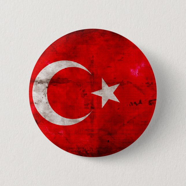 Weathered Turkey Flag Pinback Button (Front)