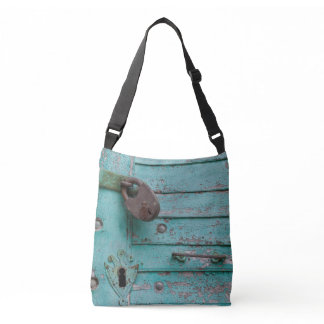Weathered Turquoise Wooden Door Crossbody Bag
