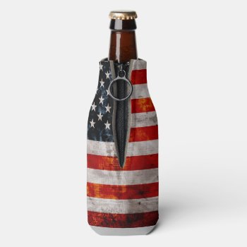 Weathered Vintage American Flag Bottle Cooler by electrosky at Zazzle