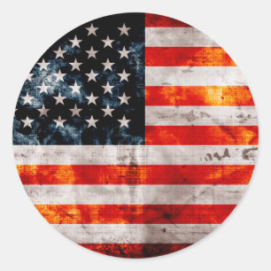 Weathered Vintage American Flag Classic Round Sticker