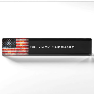Weathered Vintage American Flag Desk Name Plate