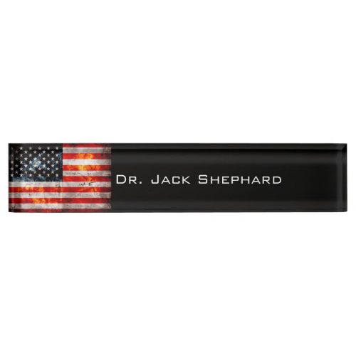 Weathered Vintage American Flag Desk Name Plate