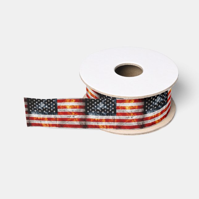 Weathered Vintage American Flag Grosgrain Ribbon (Spool)