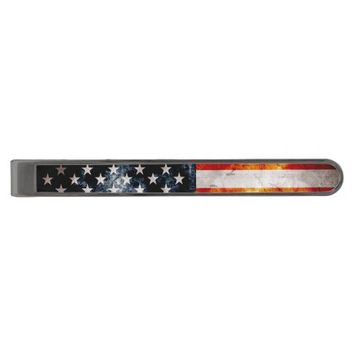 Weathered Vintage American Flag Gunmetal Finish Tie Bar
