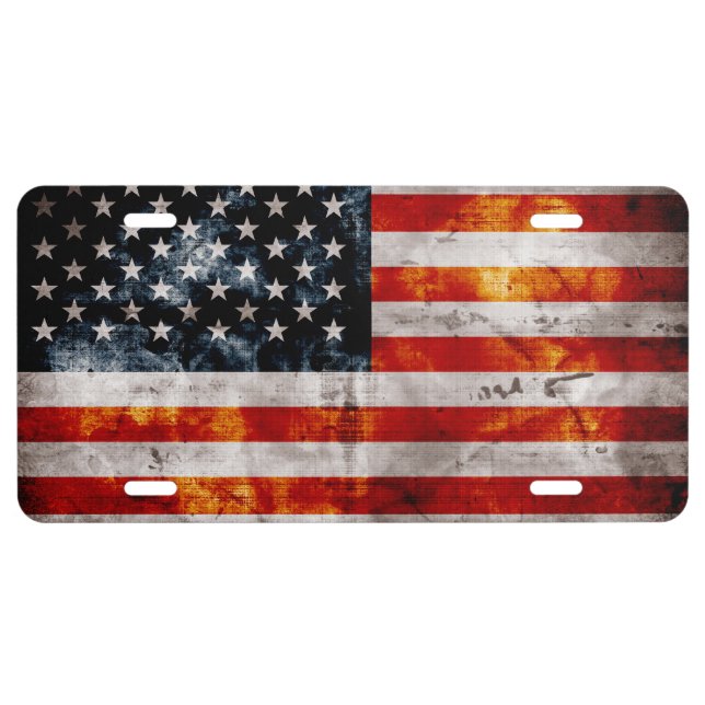 Weathered Vintage American Flag License Plate (Front)