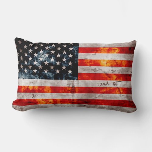 Weathered Vintage American Flag Lumbar Pillow